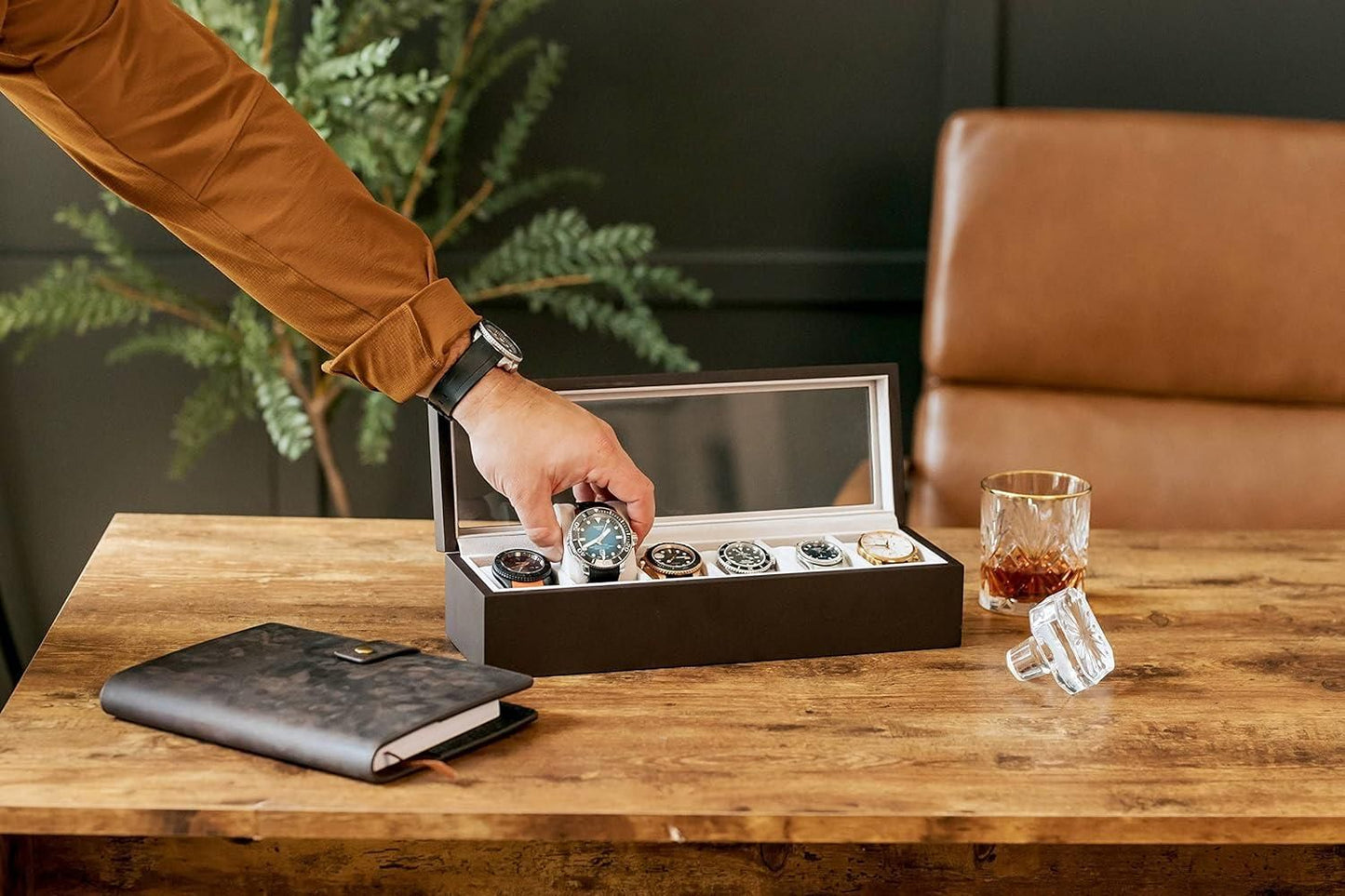 ⌚ Wood Watch Box Organizer with Glass Display