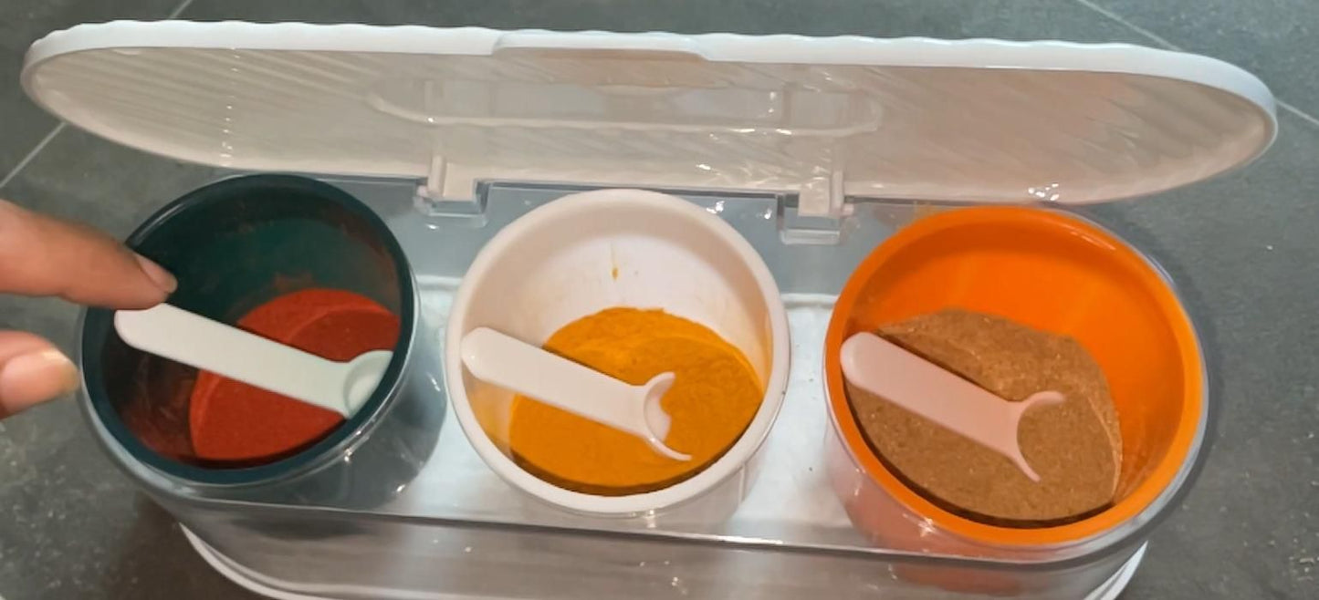 🍽️ Home Kitchen 3 Grid Seasoning Spice Box Kit with Spoon