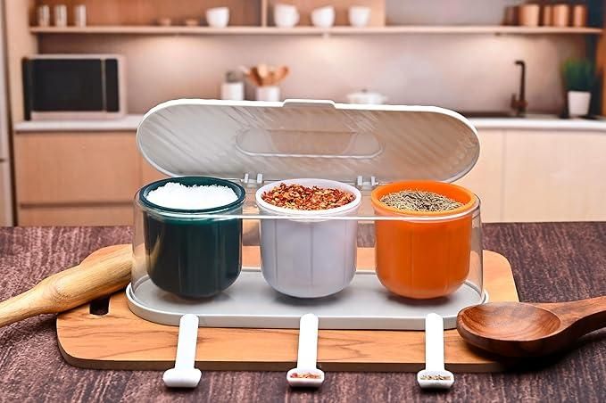 🍽️ Home Kitchen 3 Grid Seasoning Spice Box Kit with Spoon