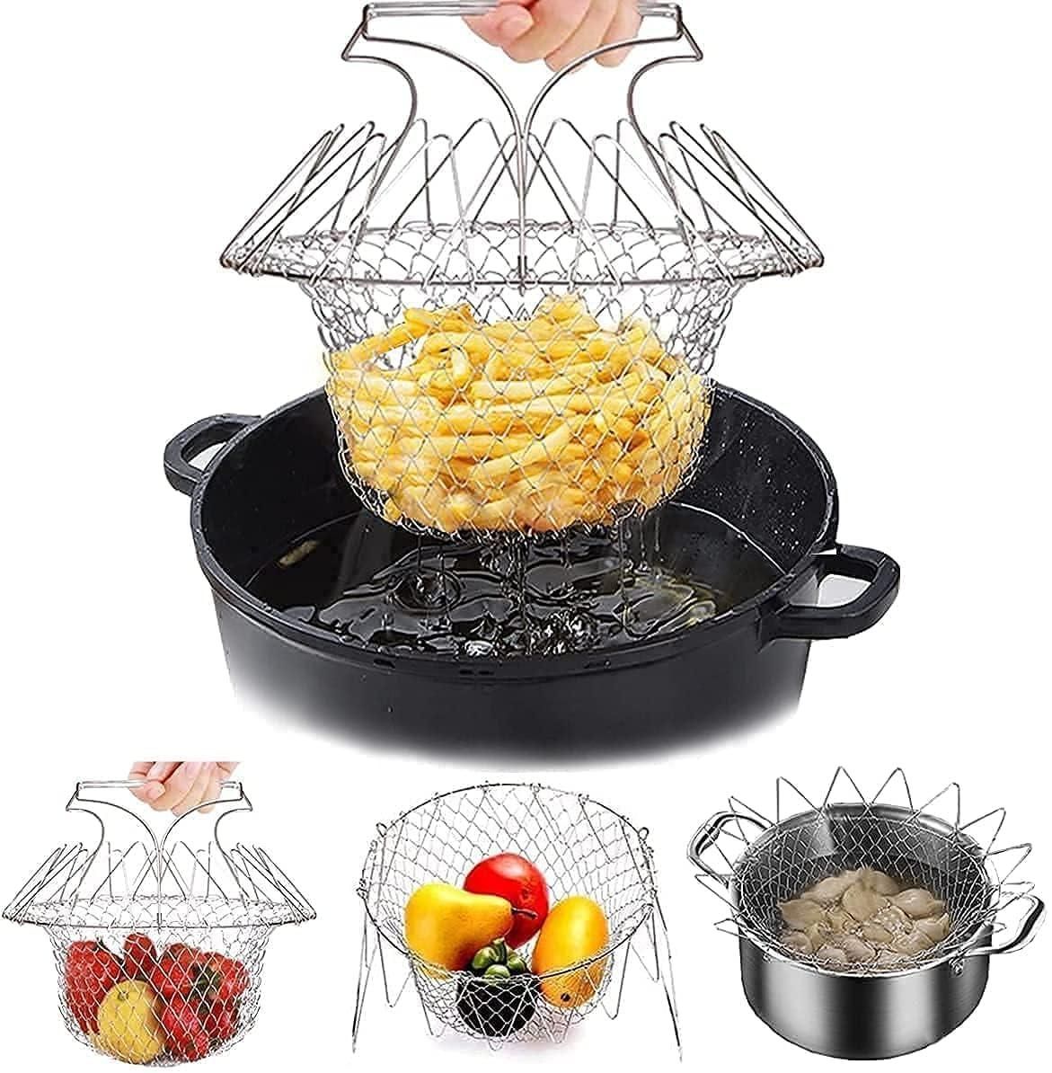 🍟 Foldable Steam Rinse Deep Frying Basket