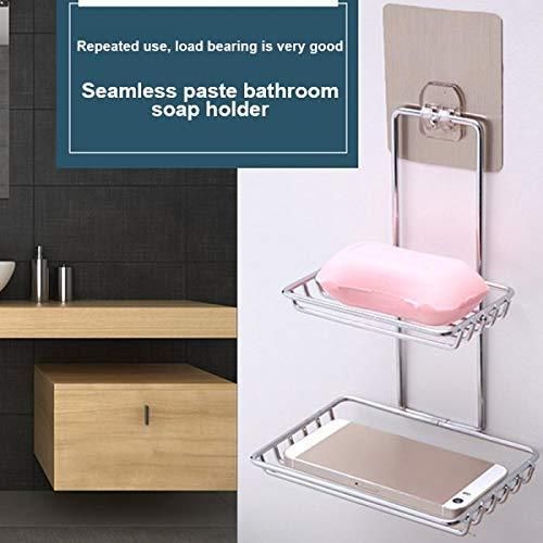 🧼 Wall-Mounted Stainless Steel Soap Rack with Hooks 🪝