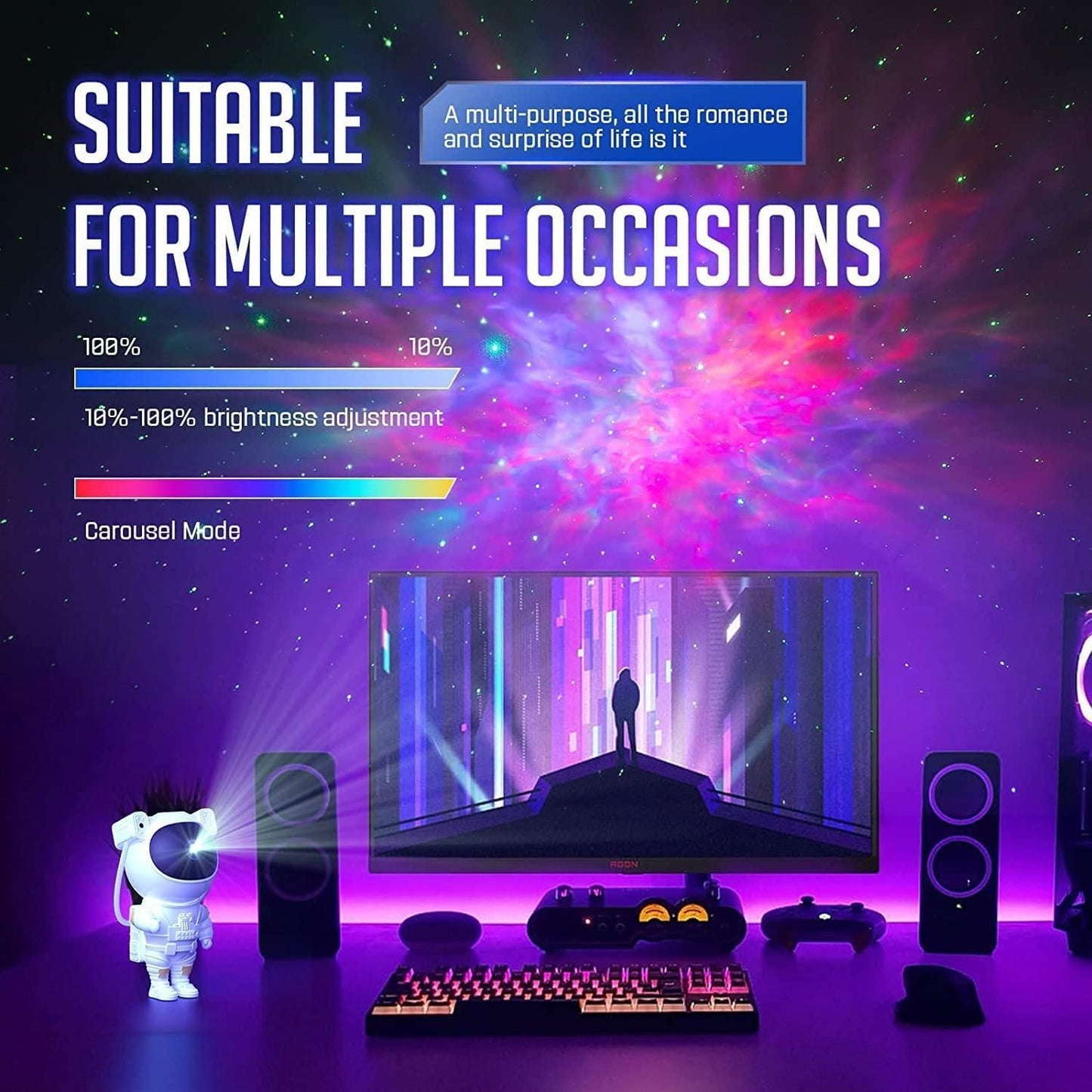 🌌 Astronaut Galaxy Projector – 360° Magnetic Head Rotation, Remote Control 🌠