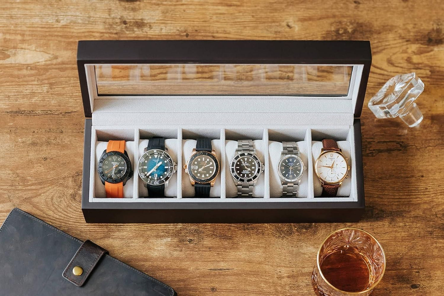 ⌚ Wood Watch Box Organizer with Glass Display