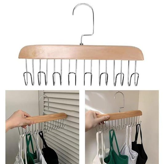 🌟 Wooden Hanger with Metal Hooks (Pack of 1)