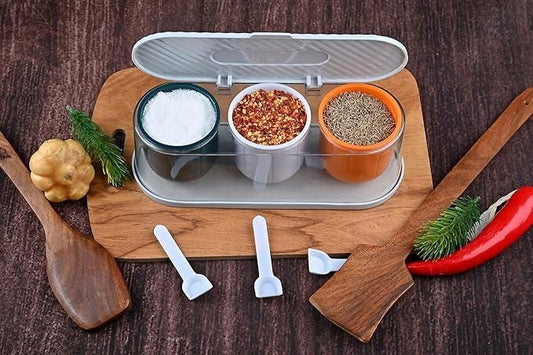 🍽️ Home Kitchen 3 Grid Seasoning Spice Box Kit with Spoon