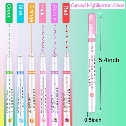 🖍️ Curve Highlighter Roller Pens - Set of 6 🎨