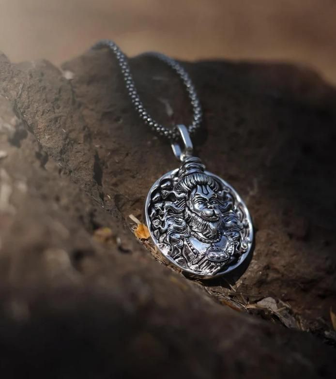 🪙 Hanuman Ji Pendant Oxidized Silver Chain