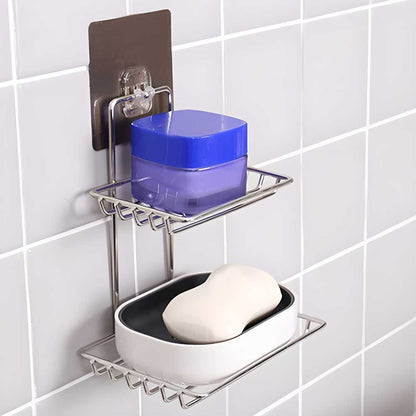 🧼 Wall-Mounted Stainless Steel Soap Rack with Hooks 🪝