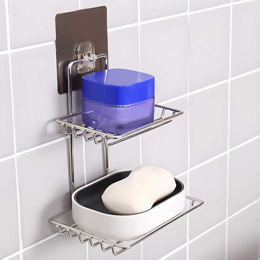 🧼 Wall-Mounted Stainless Steel Soap Rack with Hooks 🪝