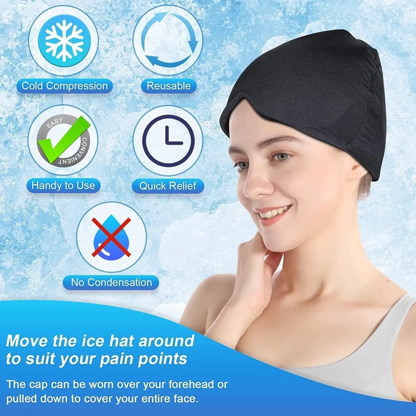 🧊 Migraine Relief Cap & Cold Therapy Head Wrap