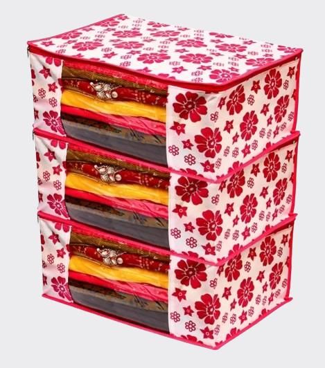 🌸 Polka Pink Flower Design Clothes Travel Bag (Pack Of 3)