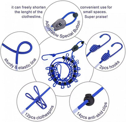 🌟 12 PC Travel Clothesline 🌟